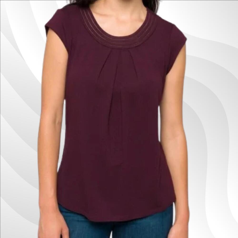 2/$50 Daniel Rainn Dark Purple Brinn Scoop Neck Pleated Top Size L